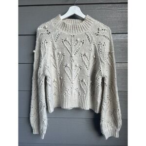 Silverflint Sweater Womens Size S Bobble Knit Ivory Wool Cottagecore Boho Casual